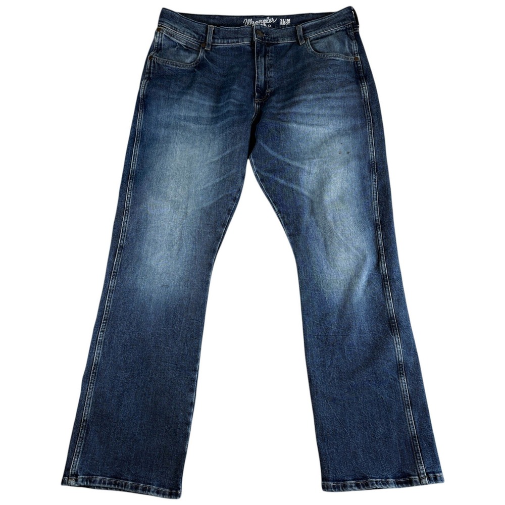 Wrangler Retro Slim Fit Bootcut Jeans Men 38x32 Blue Denim Cotton Rugged Western